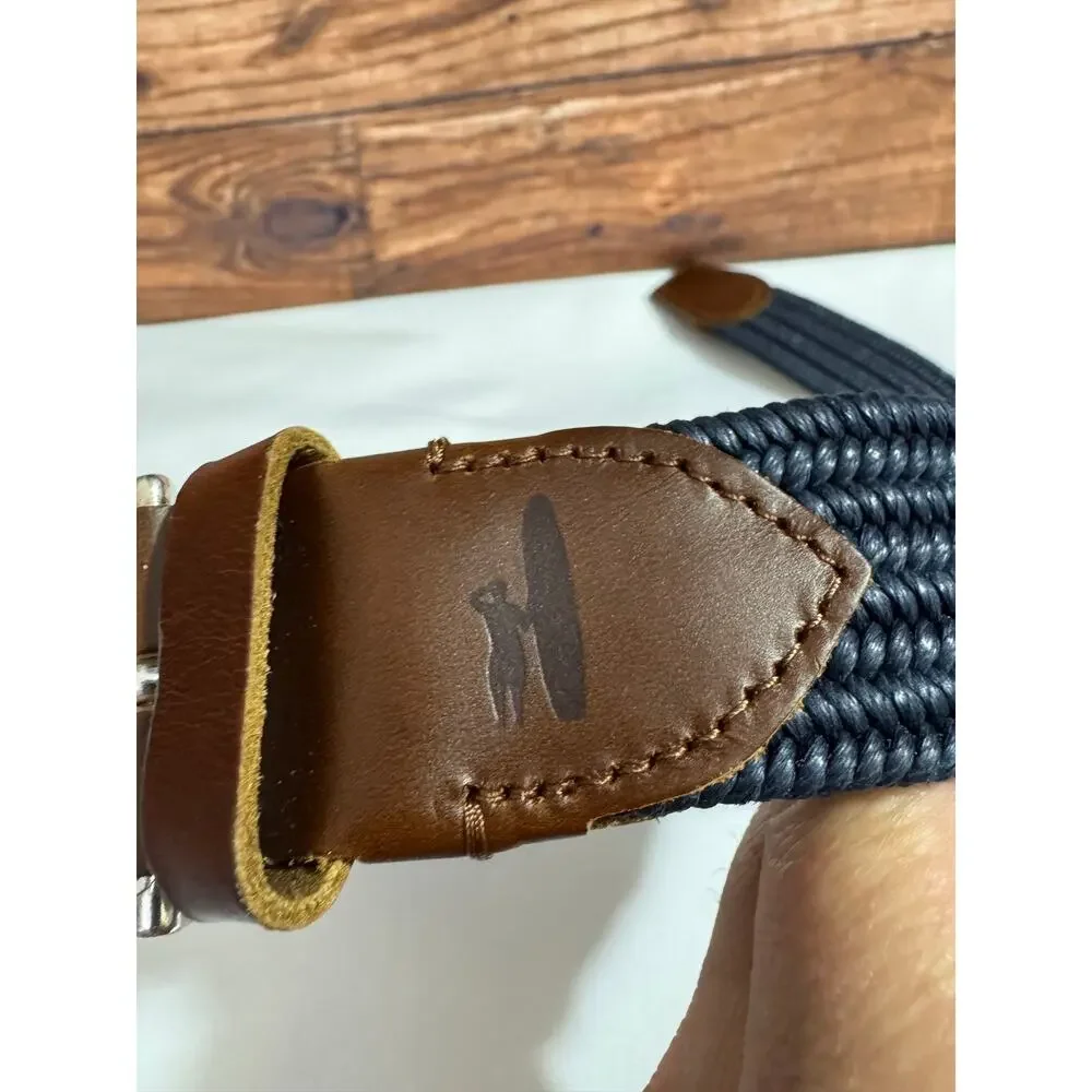 New Johnnie-O Navy Blue Waxed Cotton Stretch Belt Golf XL
